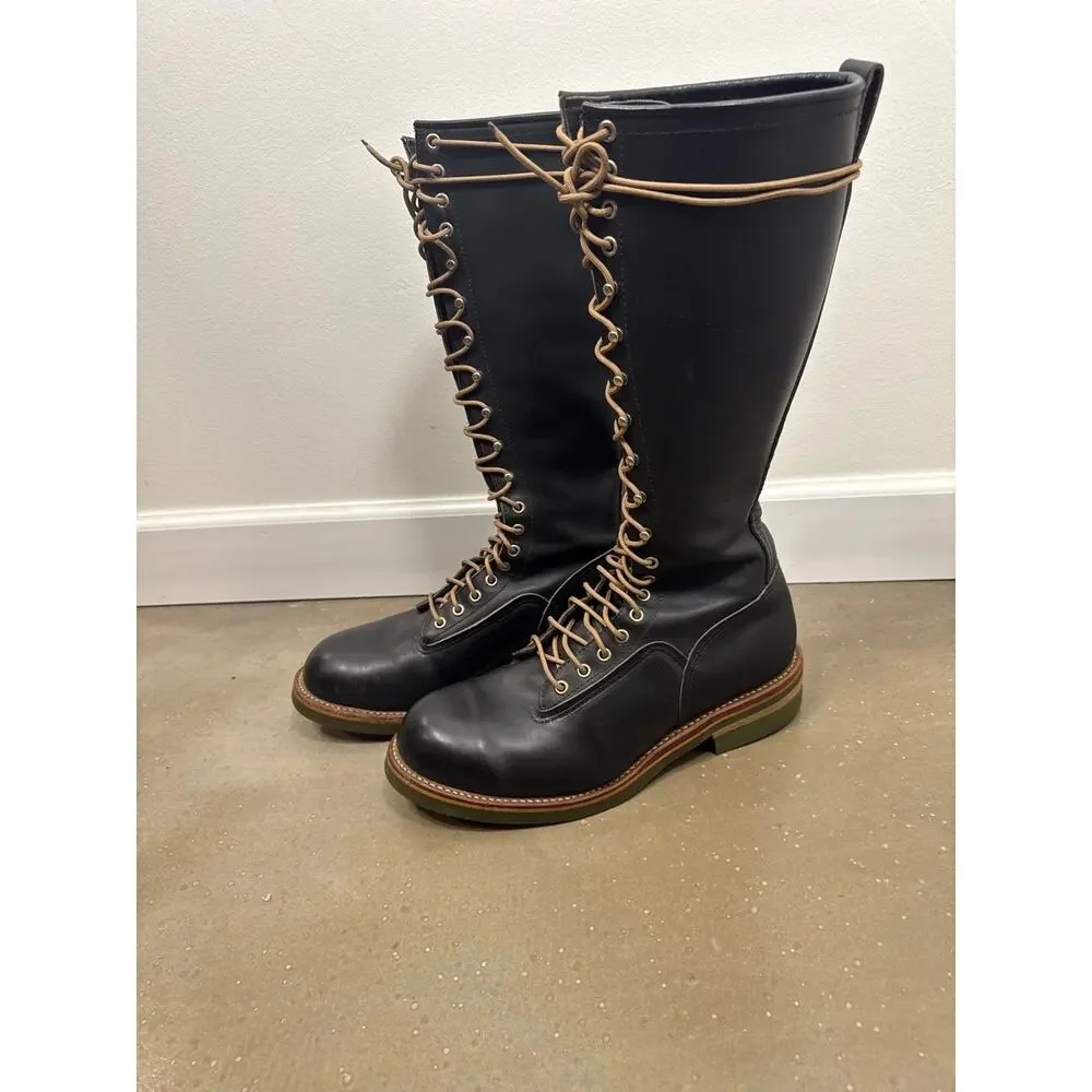 Red Wing Vintage 16-inch Black Leather Lineman Boots (Made in USA) 11E Wide RARE